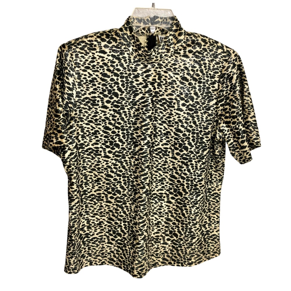 City Girl Animal Print Chic Blouse Womens 6 M Cheetah Print‎ Mock Turtleneck 80s